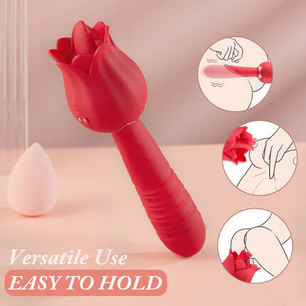 Tarzanee Red Rose Low Noise 5 Thrusting & Vibrating 7 Tongue Licking Vibrator