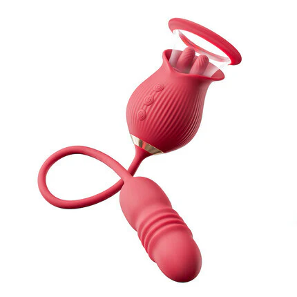 Tarzanee Rose 10 Tongue Licking & Thrusting Dildo Vibrator Clitoris and Nipple Stimulator