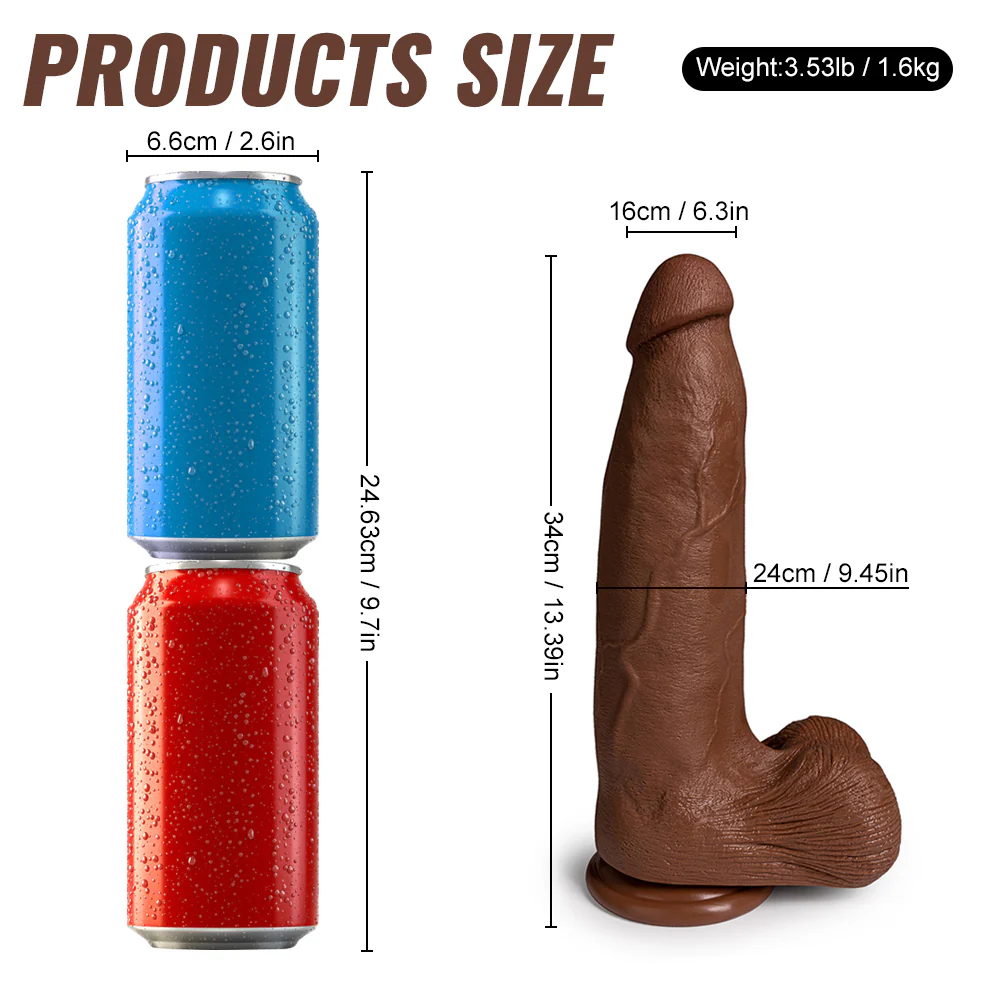 Tarzanee - Silicone Adult Sex Toys Long Brown Dildo with Suction Cup for Hands-Free Play 13.39 in