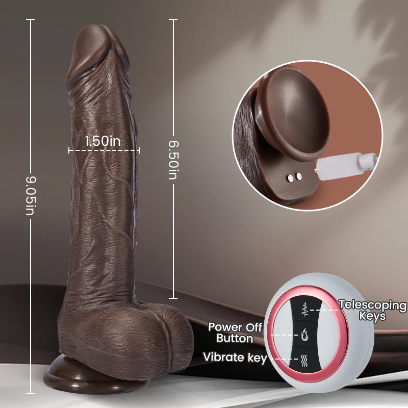 Black Warrior - 8.7 Inch Remote Control 5 Thrusting 10 Vibrating Rotating Dildo