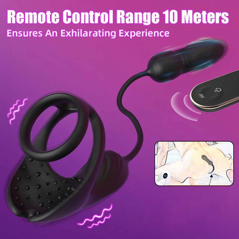 Tarzanee - 9 Thrusting & Vibrating Prostate Massager with Dual Cocking Rings Testicular Stimulator