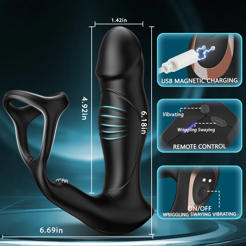 Blossom - 9 Wriggling Swaying Male Prostate Toy with Cock Ring